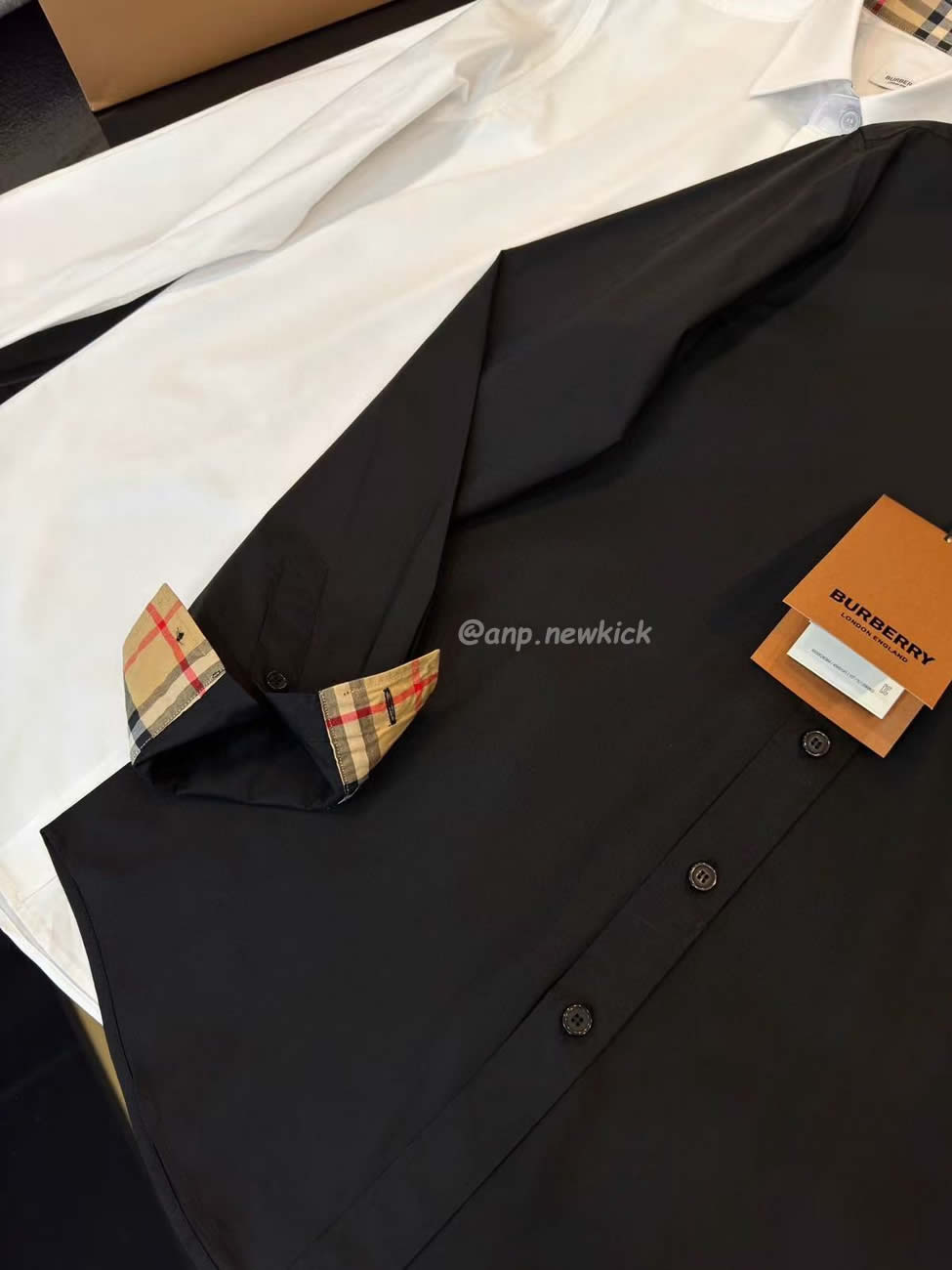 Burberry Slim Fit Monogram Motif Stretch Cotton Poplin Shirt Black White Fw21 80323081 (5) - www.newkick.org